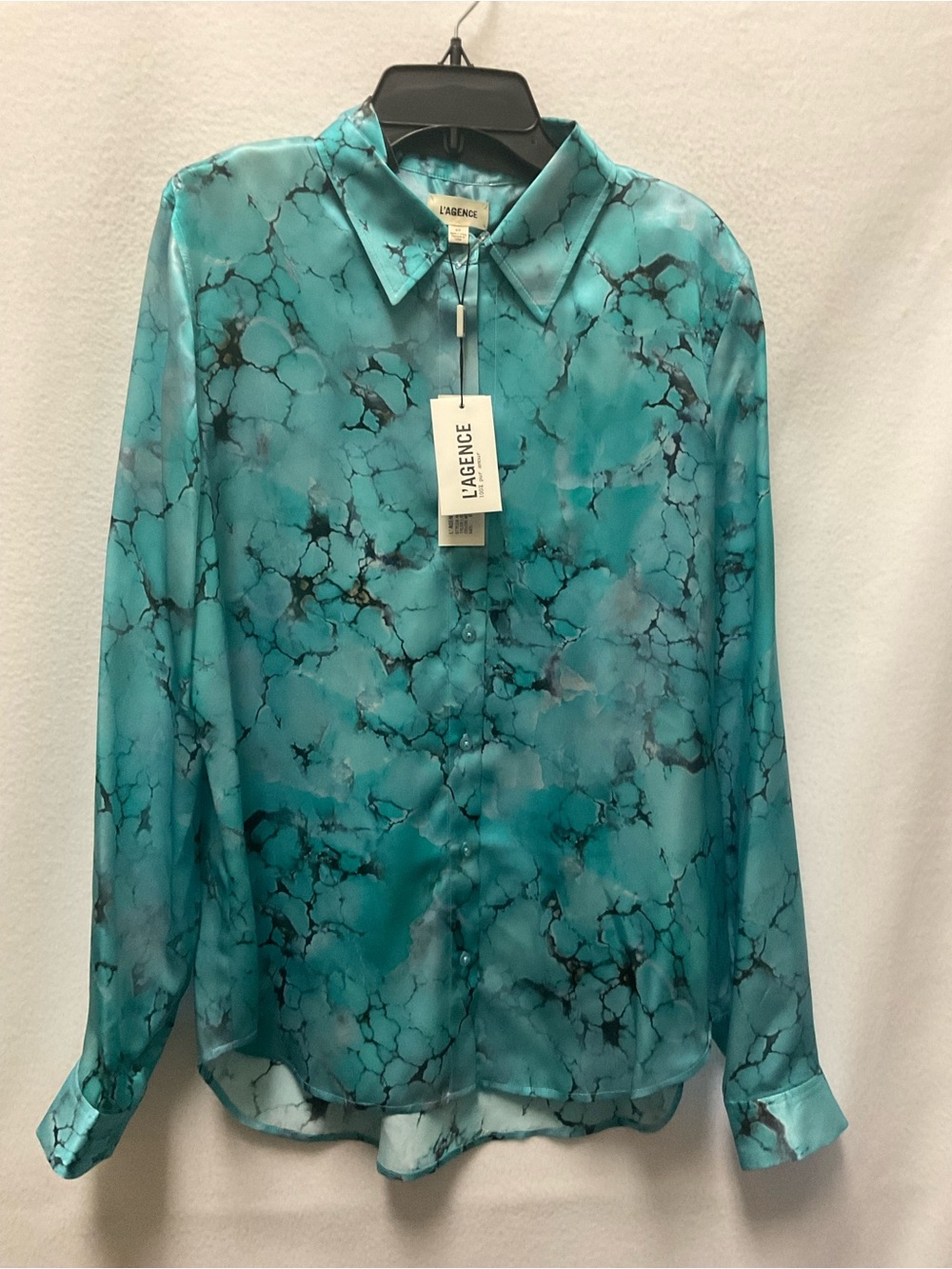 L'AGENCE Turquoise Marble-Effect Silk Button-Down Shirt
